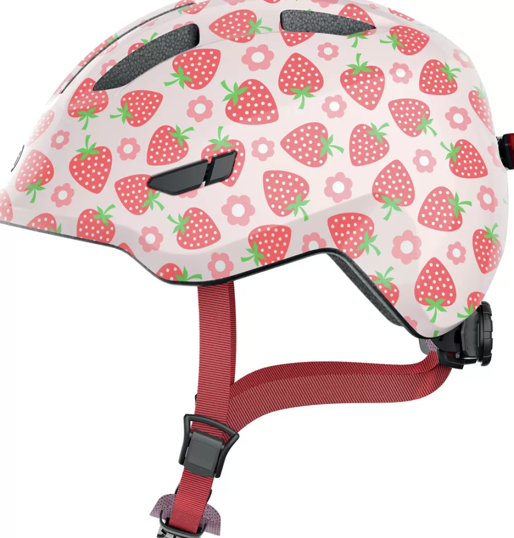 ABUS Cykelhjelme | Smiley 3.0 M. LED Lys - Lyserød/Rød (DK) Rose Strawberry