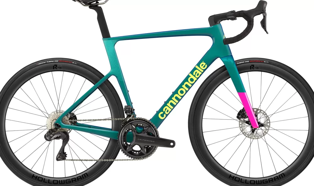 Cannondale Racercykler | SuperSix EVO Carbon 2 2024 - Turkis Deep Teal w/ Orchid & Goldfinger (DTE)