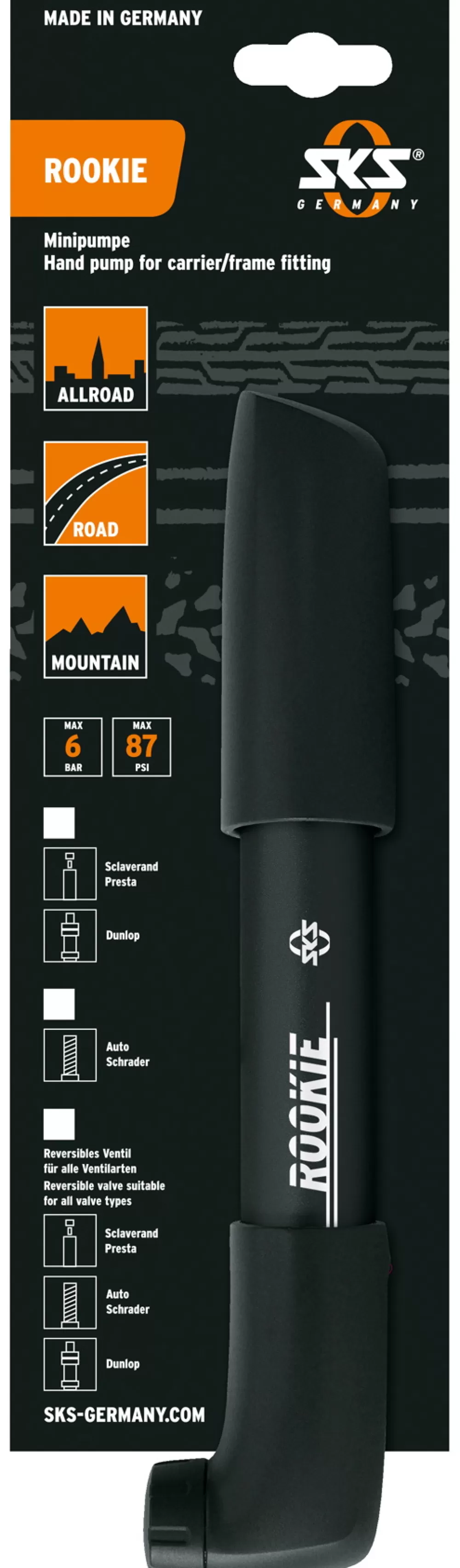 SKS Cykelpumper | Rookie No. 2 Pumpe 245-260mm Multi Ventil 6bar/87psi - Sort
