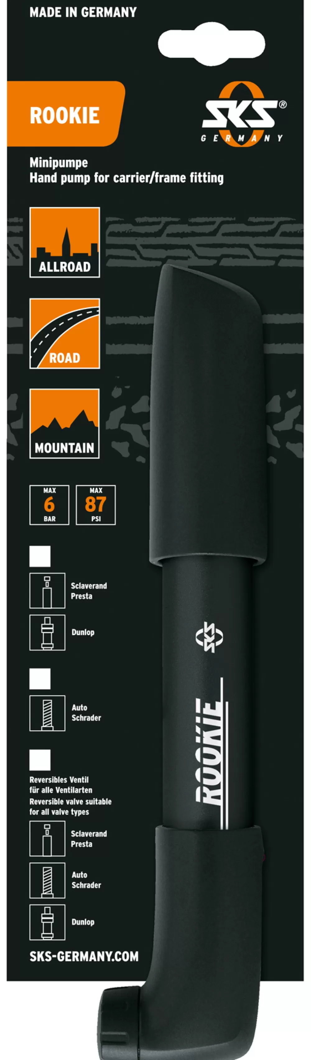 SKS Cykelpumper | Rookie No. 3 Pumpe 265-280mm Multi Ventil 6bar/87psi - Sort