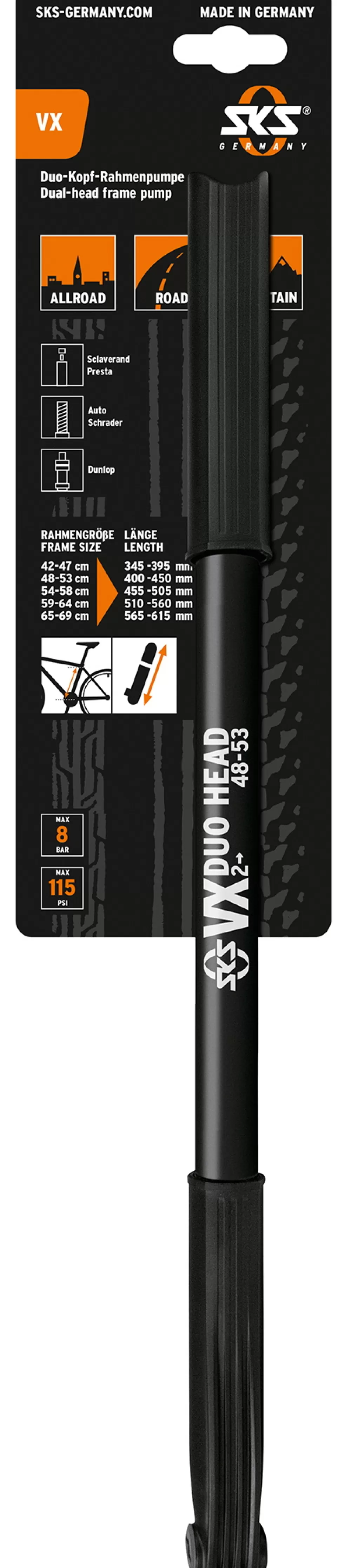 SKS Cykelpumper | VX 2 Håndpumpe 400-450mm Multi Ventil 6bar/87psi - Sort