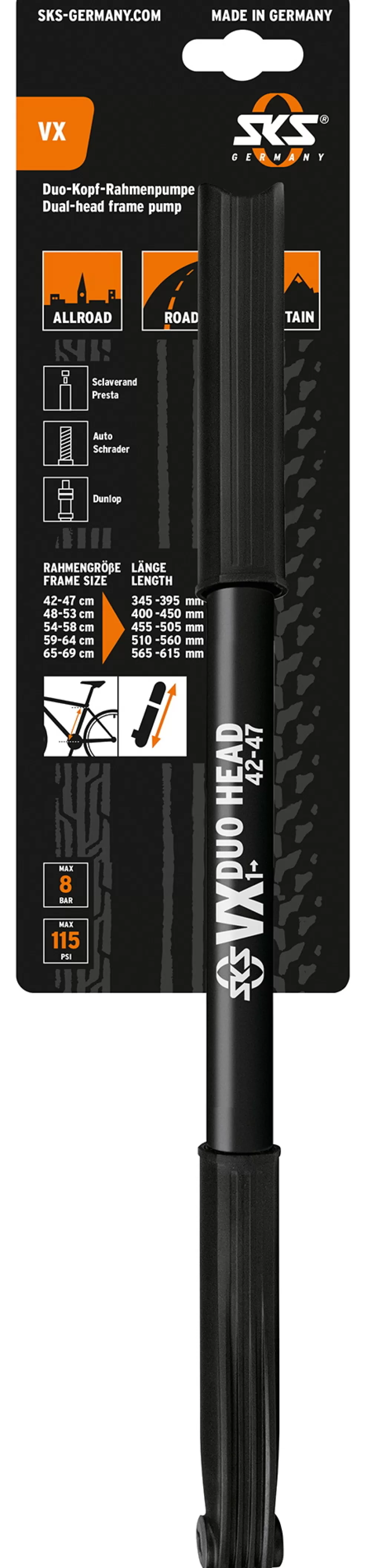 SKS Cykelpumper | VX 1 Håndpumpe 345-395mm Multi Ventil 6bar/87psi - Sort