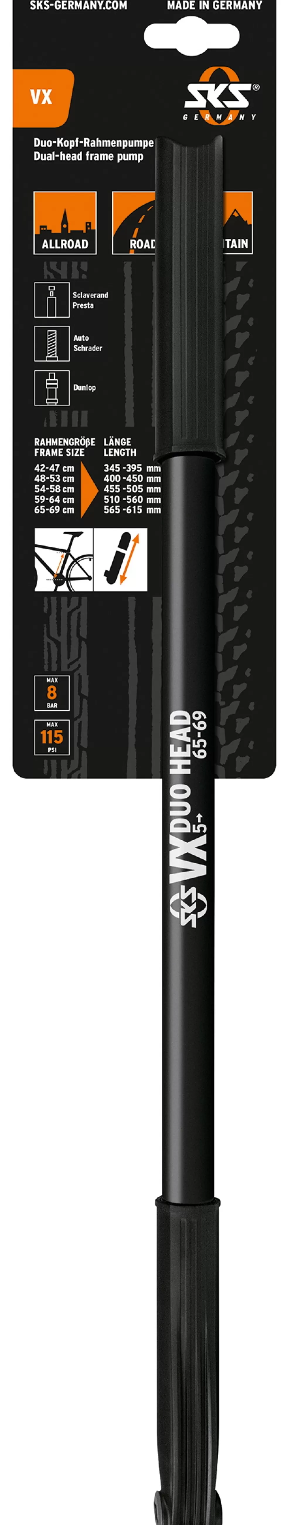 SKS Cykelpumper | VX 5 Håndpumpe 565-615mm Multi Ventil 6bar/87psi - Sort