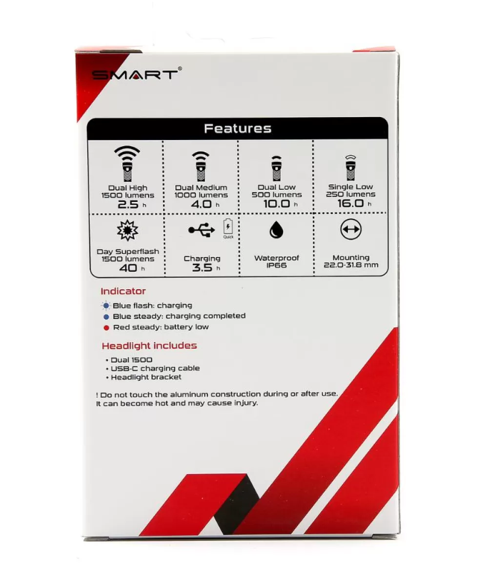 Smart Cykellygter | Alu Forlygte LED USB-C - 1500 Lumen