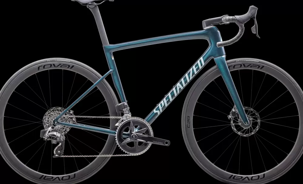 Specialized Racercykler | Tarmac SL8 Expert - AXS 2025 - Blå Gloss Deep Lake Metallic / Green Pearl Over Seafoam